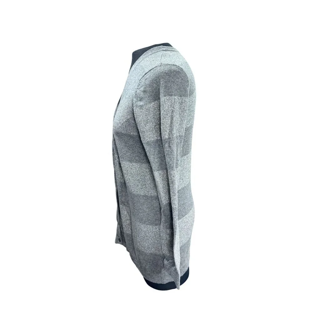 Old Navy Womens Gray Striped Button-Up Cardigan Sweater L - Picture 2 of 10